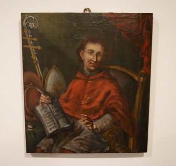 Quadro olio su tavola francese del 1800 papa con veste rossa tabarro