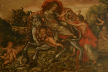 Ancient painting oil on panel from 1600 depicting the Rape of Europa