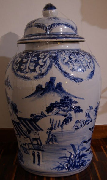 Large ceramic vase with oriental decorations