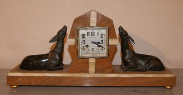 Antico tris orologio da tavolo stile Decò in marmo con vasi