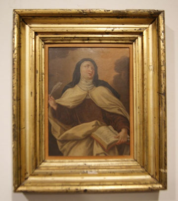 Antique Oil on metal from 1800 of Saint Teresa of Avila