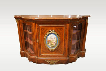 Louis XV sideboard from 1800 in briar with porcelain and bronzes - Sevres