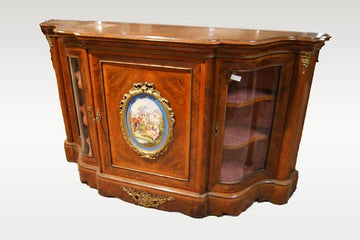 Louis XV sideboard from 1800 in briar with porcelain and bronzes - Sevres
