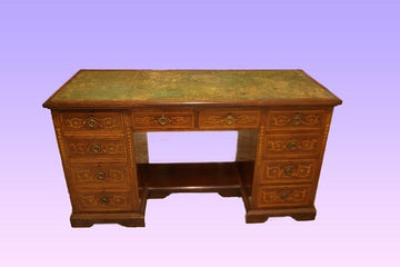 Victorian ministerial writing desk from the 19th century in mahogany with inlays