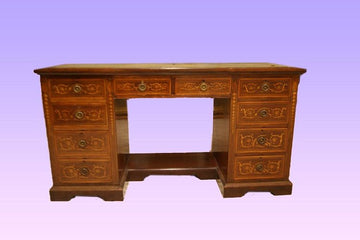 Victorian ministerial writing desk from the 19th century in mahogany with inlays