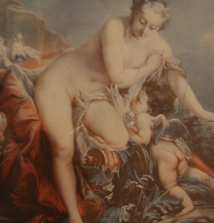 Antica stampa del 1800 Francese Dea Diana con Cupido