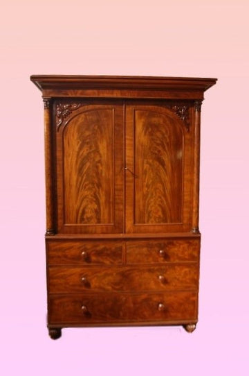 Camicera armadio Regency inglese del 1800 in legno di mogano