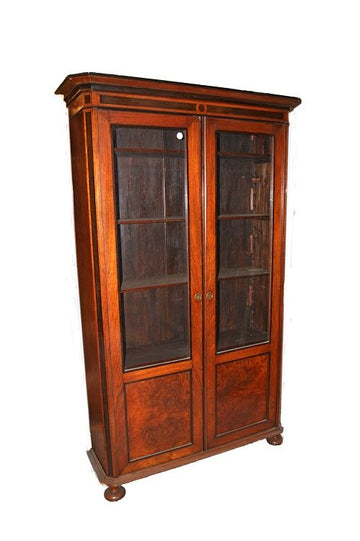 Louis Philippe bookcase showcase in walnut and walnut root