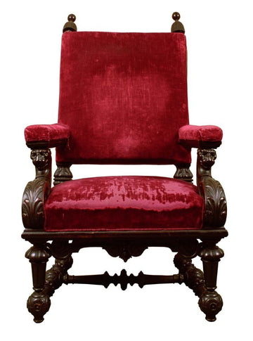 Antique Italian carved walnut armchairs from the 19th century, Renaissance style