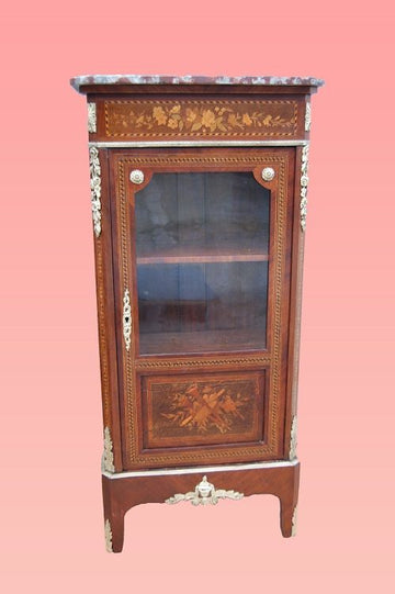 Antique French display cabinet from 1800 with Louis XVI inlays