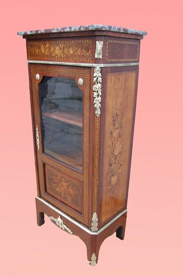Antique French display cabinet from 1800 with Louis XVI inlays