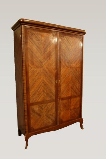 Antique French Transition style wardrobe from 1800 with inlays