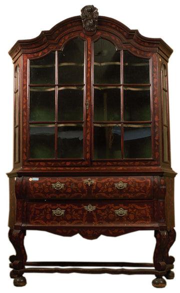 Double body display cabinet in inlaid mahogany