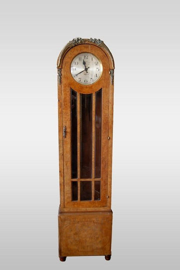 Antique Decò style column clock in elm and elm burl