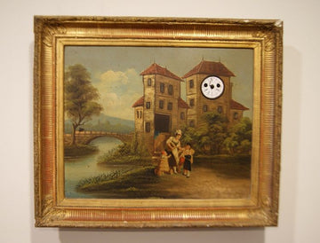 Antico quadro su metallo con orologio del 1800 francese