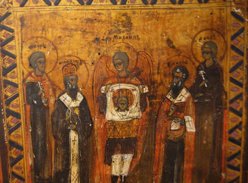 Ancient Russian icon from the early 1800s depicting Saints