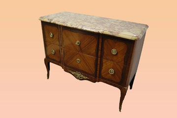 Antique French chest of drawers from the 1800s restored with marble and bronzes
