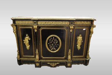Boulle style sideboard with rich applications in bronze and semi-precious stones