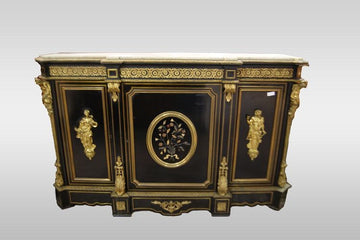 Antica servante Boulle ebanizzato del 1800 con pietre bronzi e marmo
