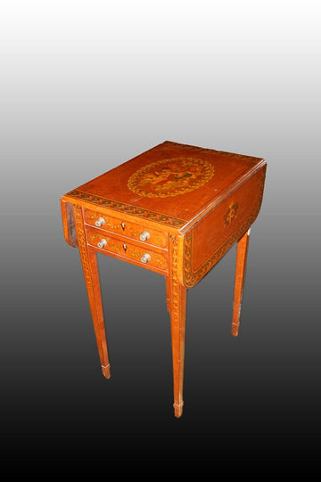 19th century English Sheraton style winged side table with paintings