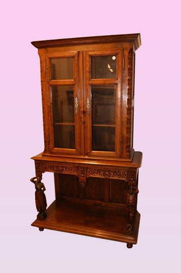 French Henry II style Cupboards in oak wood with rich carvings