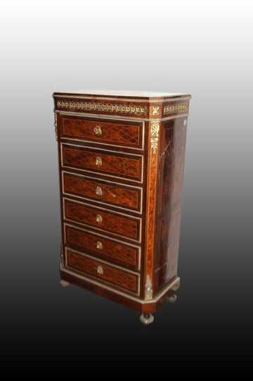 French secretaire desk chest from 1800 Napoleon III style with bronzes and marble