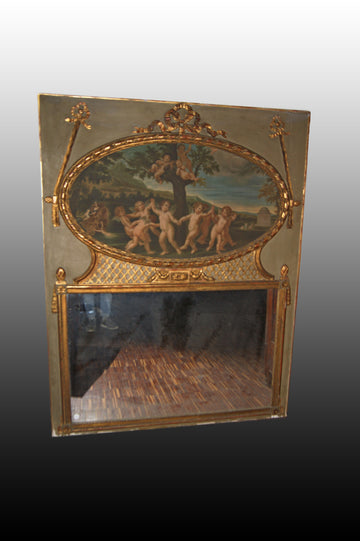 Beautiful large French Louis XVI style fireplace with wonderful painting on canvas