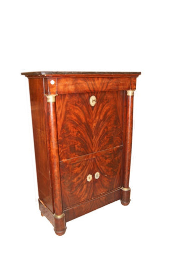 19th century French Empire style secretaire desk chest with mahogany wood bronzes