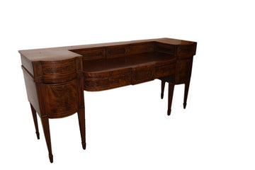 Grande credenza sideboard inglese stile Vittoriano del 1800 in mogano e piuma di mogano