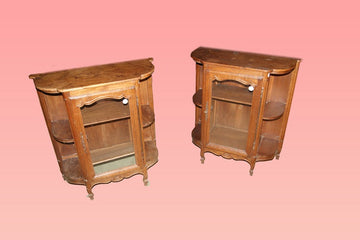 Pair of beautiful French low display cabinets from the late 1800s in oak wood