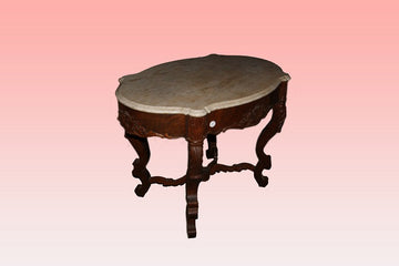 Louis Philippe Neapolitan style center table in mahogany wood with marble top