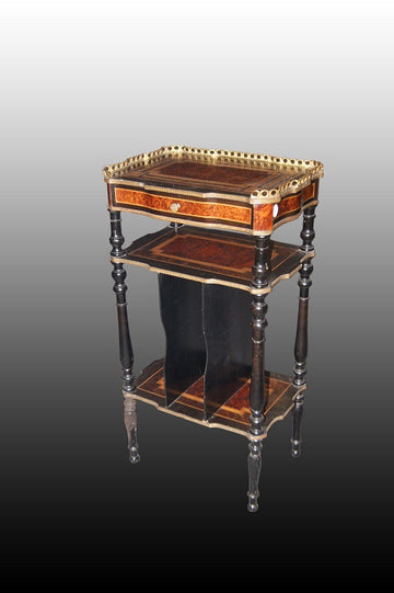 French Napoleon III style etagere bookcase in ebonized wood with inlays