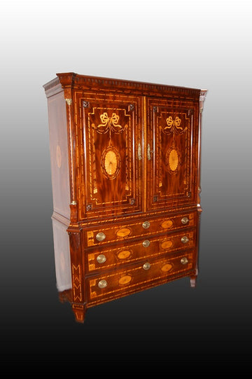 Antique Dutch Wardrobe from the 18th century in richly inlaid mahogany