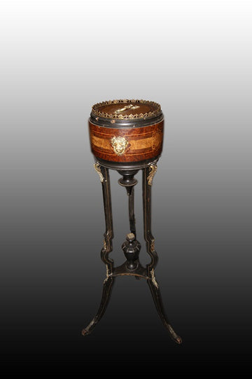 French plant holder from the 19th century Napoleon III style in ebonized wood and richly inlaid
