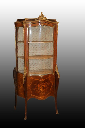 French 19th century Louis XV style Vernis Martin display cabinet with rich inlays and bronzes