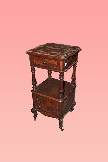 Pair of French Louis Philippe style bedside cabinets with France red marble top