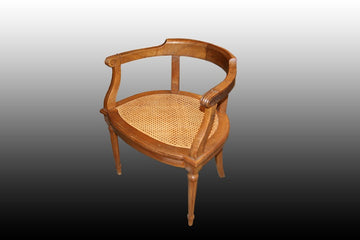French tub desk armchair from 1900 with straw seat