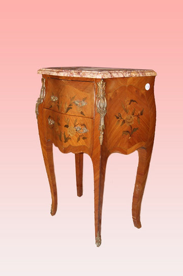 Pair of splendid large 19th century Louis XV style bedside cabinets with inlaid and marble top