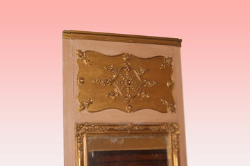 French mirror mantelpiece from the 19th century, Louis XVI style, gilded and lacquered