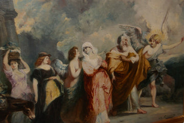 Stupendo olio su tela "L'entrata della Vergine Maria E San Giuseppe a Betlemme" F. Maury  (1861-1933)