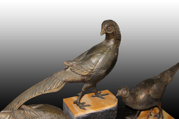 French Art Deco sculpture from the early 1900s in bronze depicting Peacocks