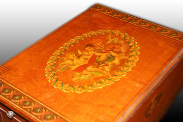 19th century English Sheraton style winged side table with paintings
