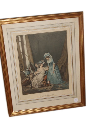 Pair of French Engraving from the 1800s with characters. Antique color prints