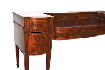 Grande credenza sideboard inglese stile Vittoriano del 1800 in mogano e piuma di mogano