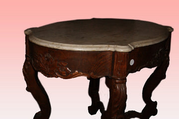 Tavolo da salotto stile Luigi Filippo Napoletano in legno di mogano con piano in marmo