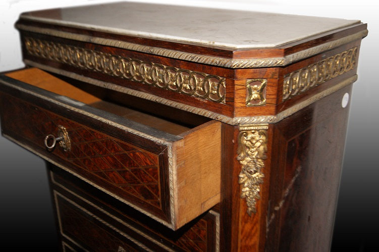 Settimanale francese del 1800 stile Napoleone III con bronzi e marmo