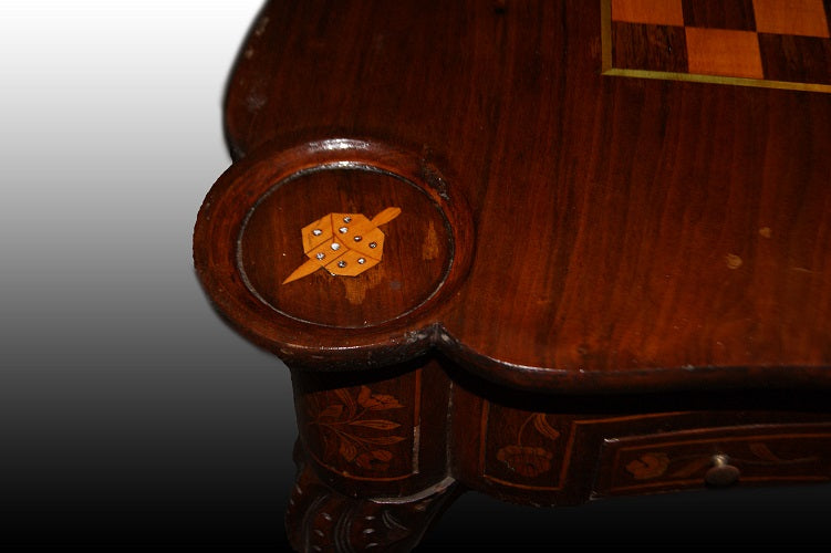 Tavolino da gioco olandese di fine 1700 stile Chippendale in legno di mogano