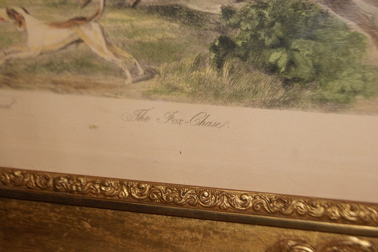 Piccola stampa francese a colori del 1800 Raffigurante scena di caccia