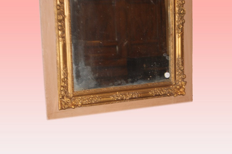 Caminiera specchiera francese del 1800 stile Luigi XVI dorata e laccata