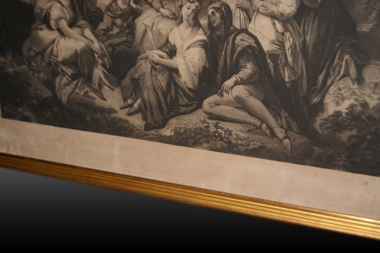 Antica Bellissima stampa francese raffigurante Personaggi "Florence au 15 siecle"